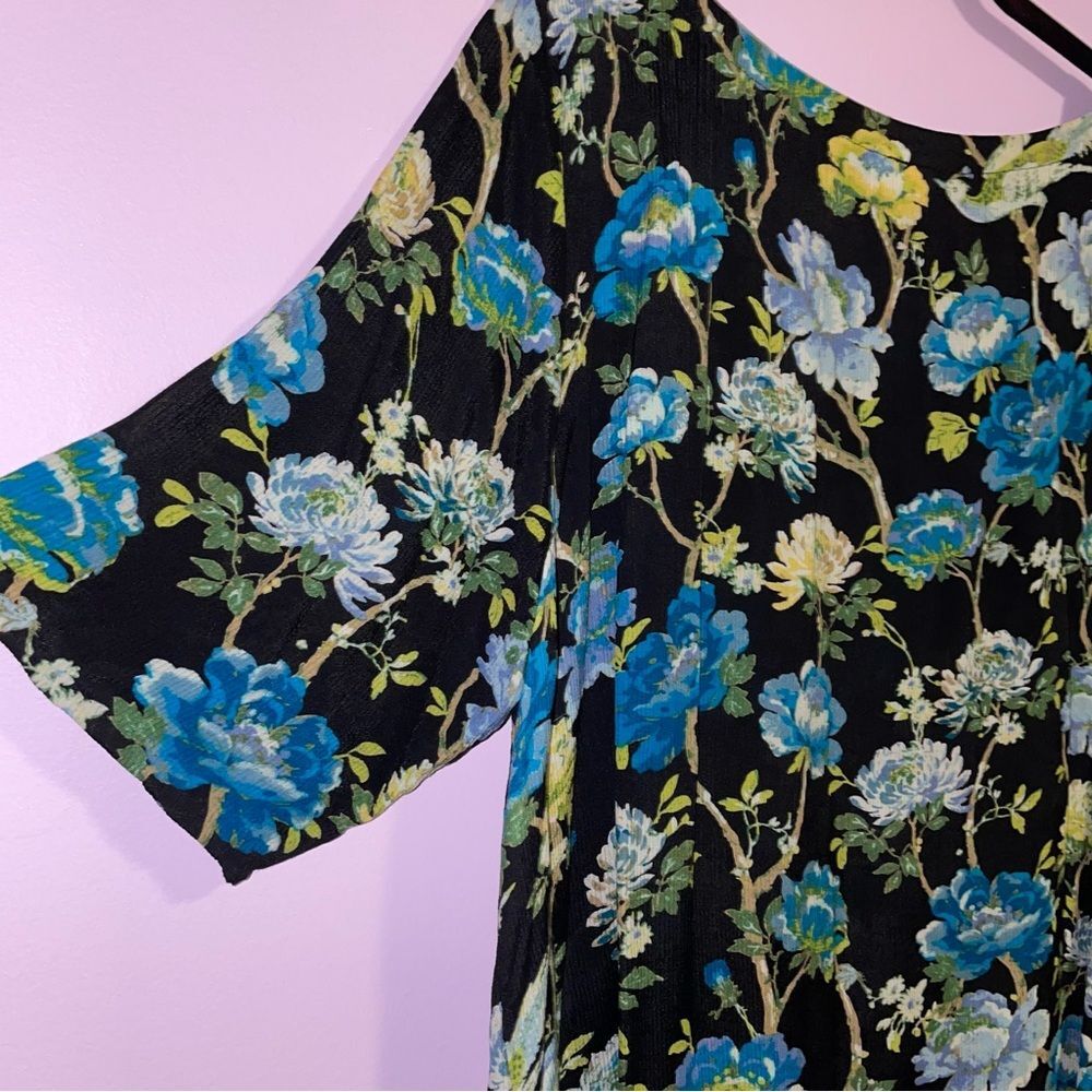 J Jill XLP Black Floral Blouse Short Sleeve Tunic Top - Picture 7 of 8
